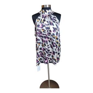 BloomChic Women's Plus Size 2X Colorful Leopard Print Mock Neck Silky Top